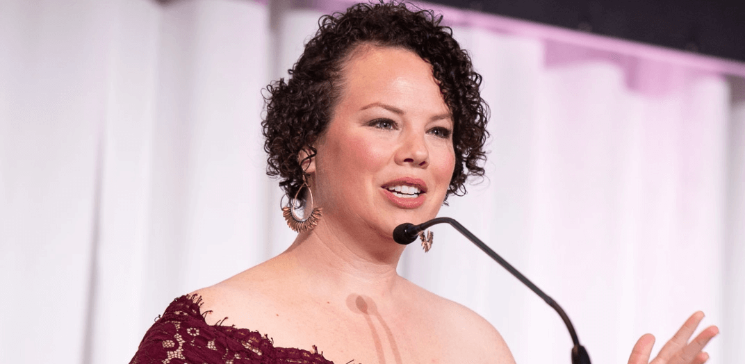 Close-up of a staff giving a speech