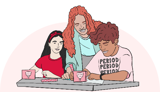 An illustration of a teacher teaching a girl and a boy