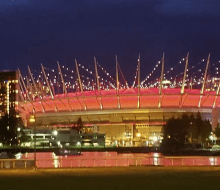 Monument is lit in red