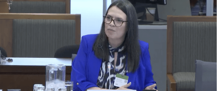 A female speaking speaking in the parliament.