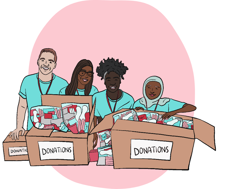 Illustration showing staff members accepting donations