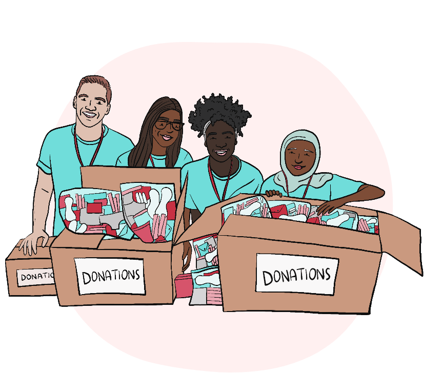 Illustration showing staff members accepting donations